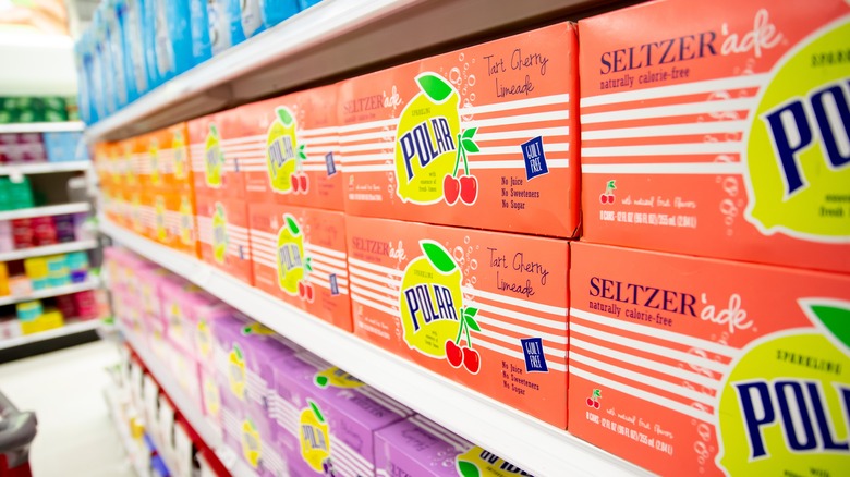 Polar seltzer cases in grocery store