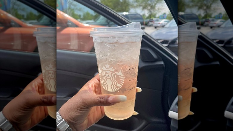 Rose gold beverage in car