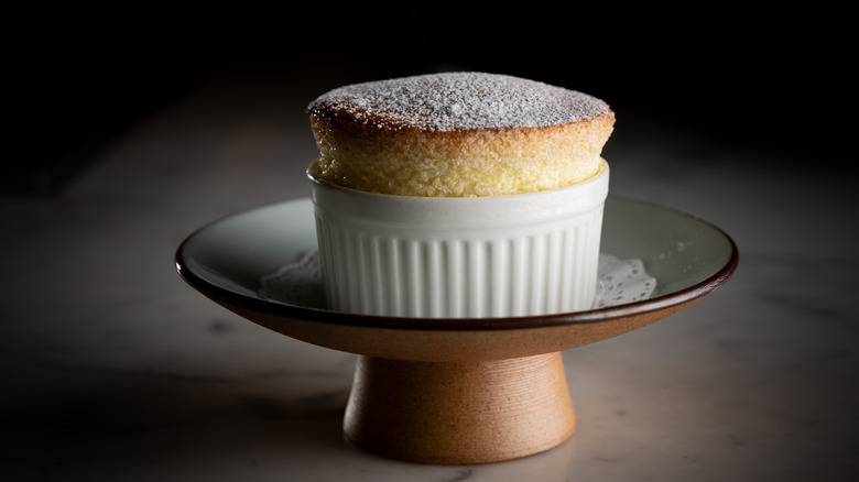 Soufflé with ramekin on stand