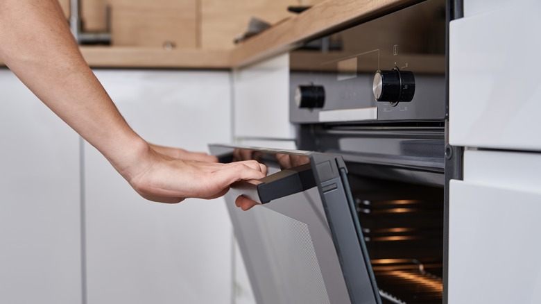 Oven with door and hands