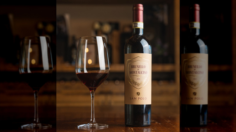 A bottle and glass of San Polo Brunello di Montalcino