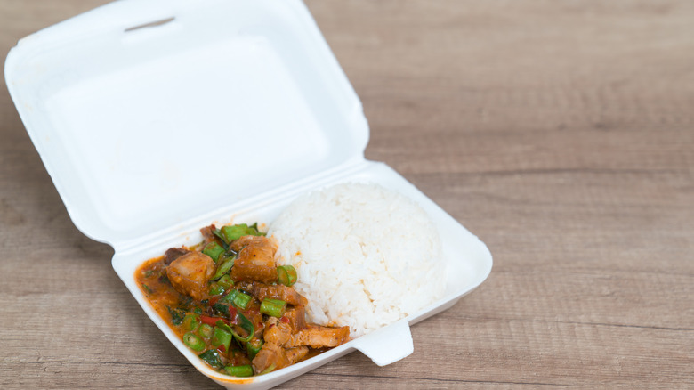 Food in white polystyrene container