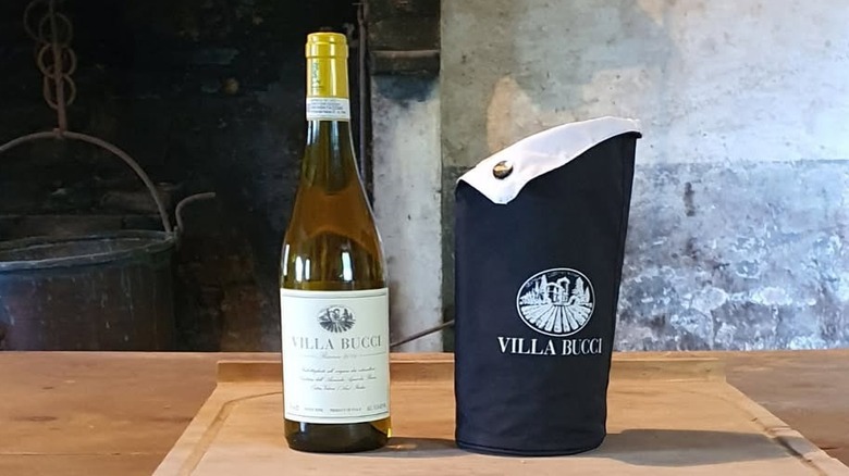 bottle of white wine with thermal pocket