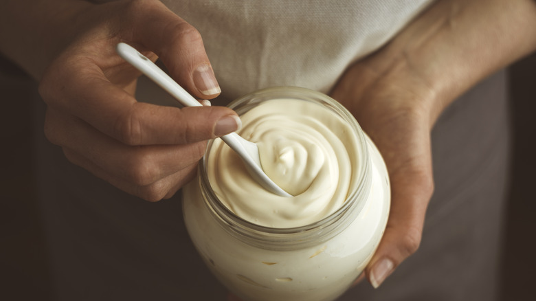 glass jar of mayonnaise