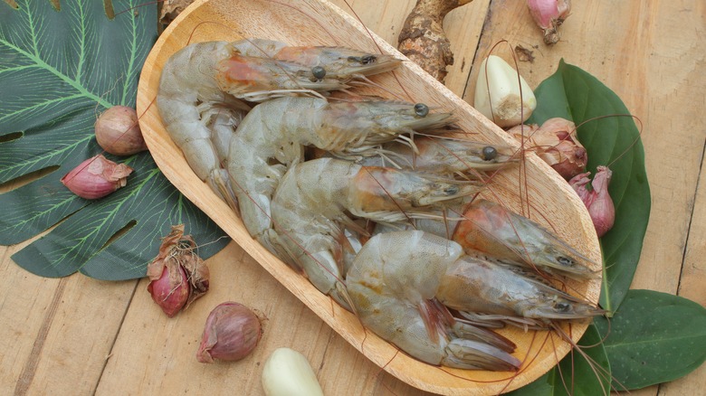 Prawns on serving dish