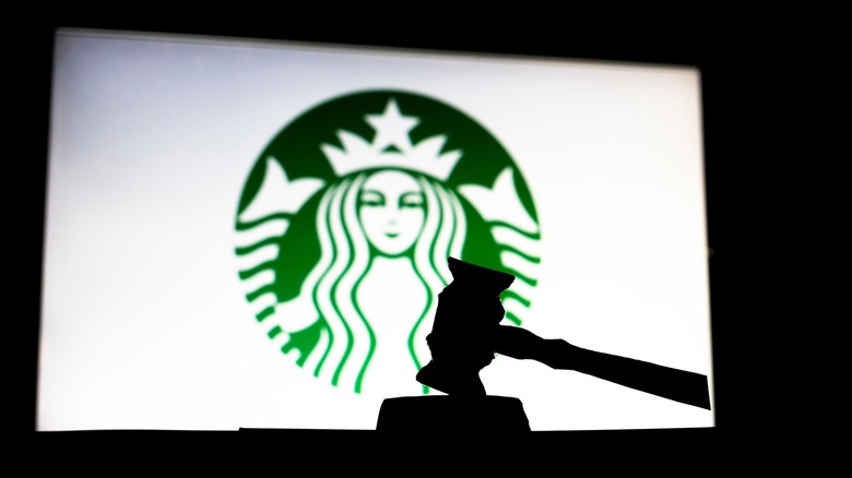 Starbucks sign with gavel