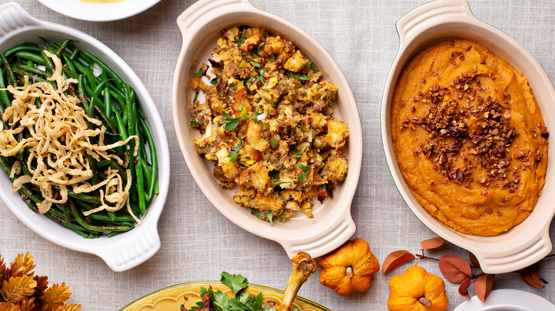 Thanksgiving side dishes on table