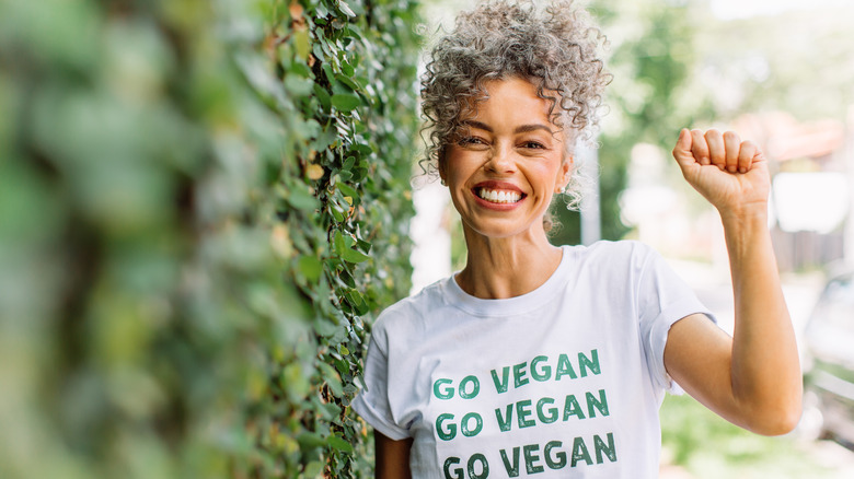 Vegan activist wearing T-shirt