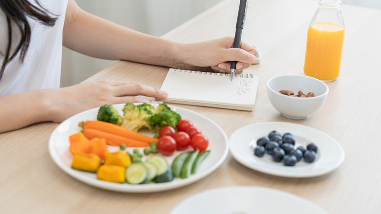 Person planning meals with book