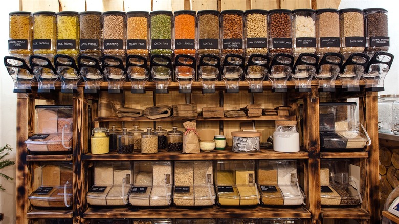 Bulk food dispensers at grocery store