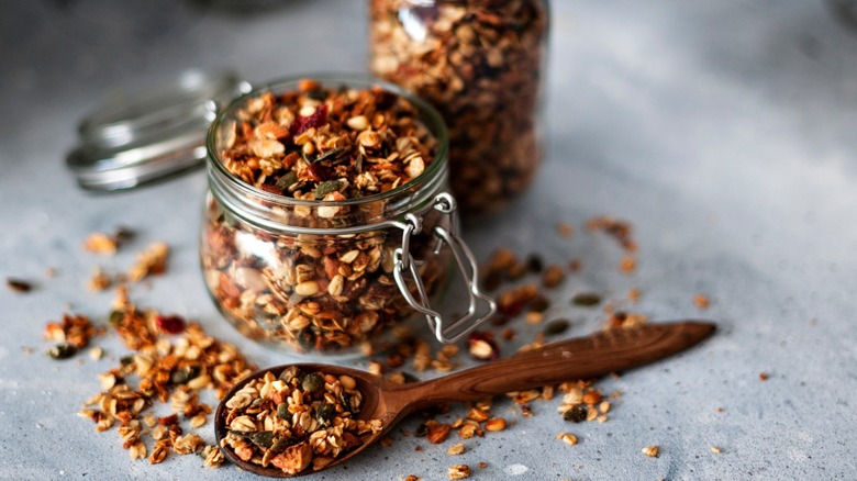 Jars of homemade granola