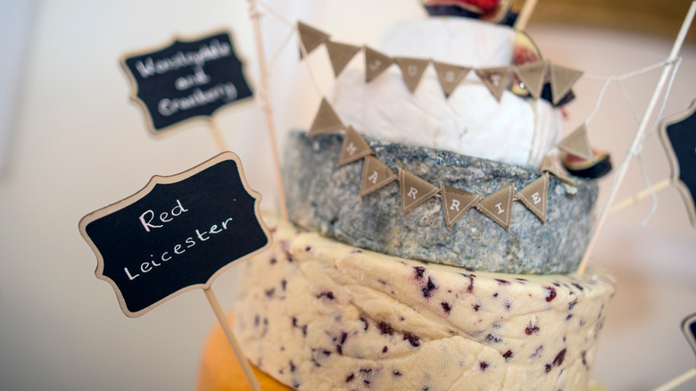 Wedding cake made with layers of cheese wheels