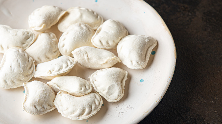 Frozen pierogis on plate