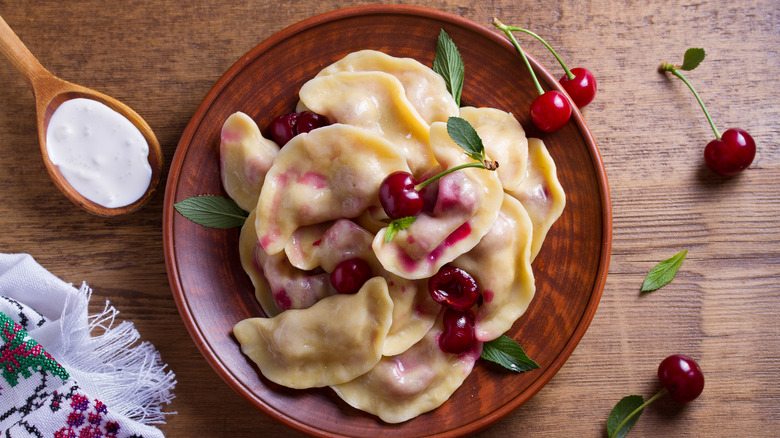 Sweet pierogis with cherries