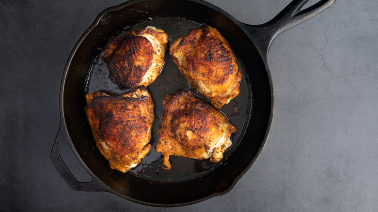 Roasted chicken in pan