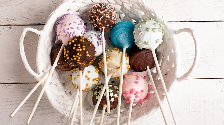assorted cake pops in a dish