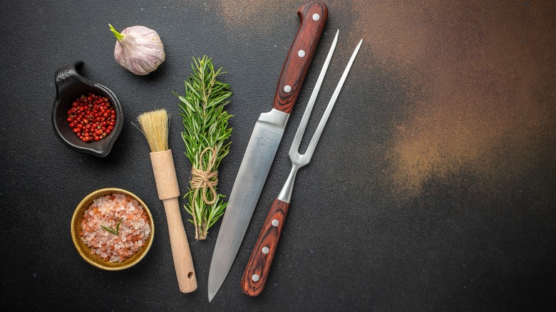 Kitchen utensils laid out