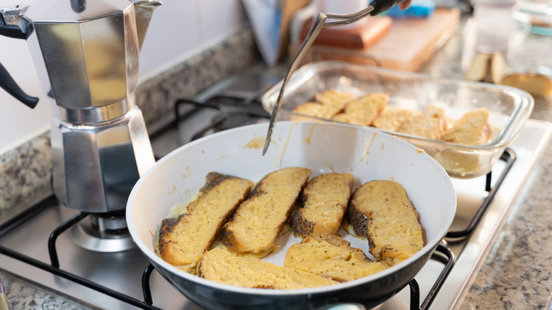 Cooking French toast on stove