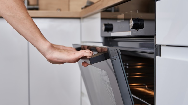 Opening oven to make French toast