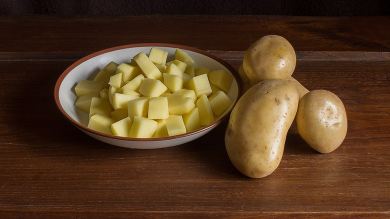 Diced potatoes in a plate