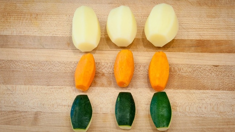 Tournée cut of different vegetables