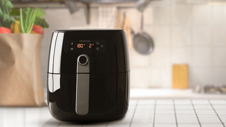 A black air fryer