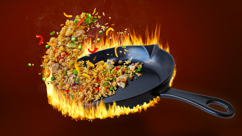 Fried rice getting tossed