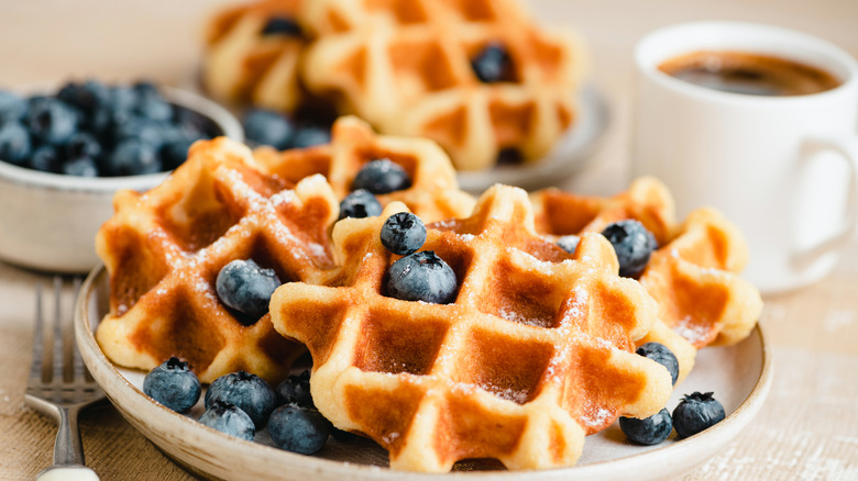 Belgian waffle with blueberries