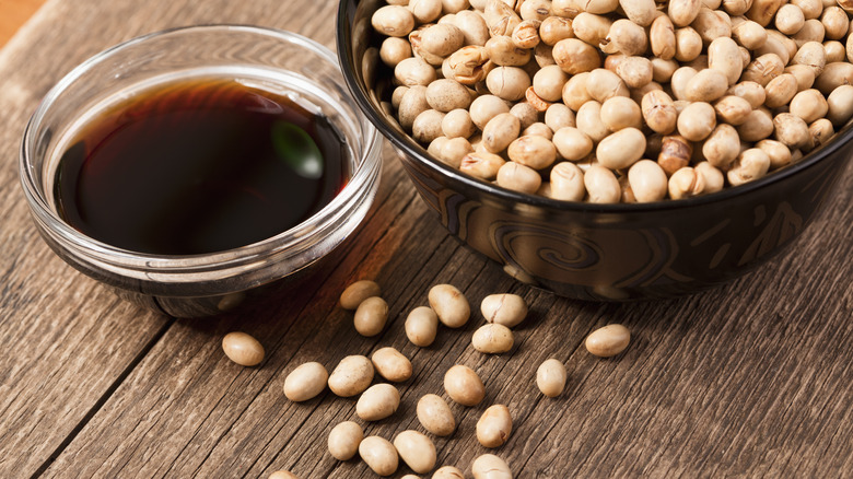 Soybeans and soy sauce bowls