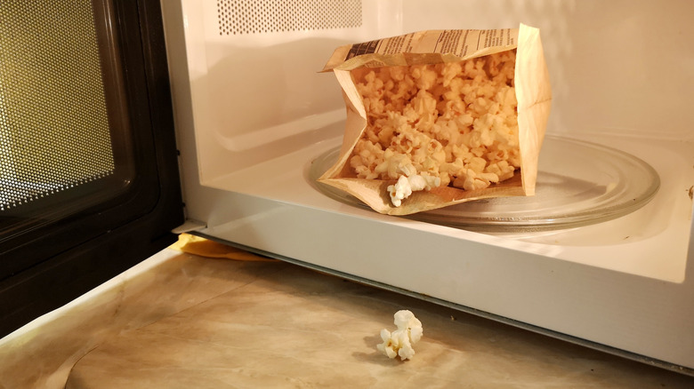 bag of popcorn in microwave