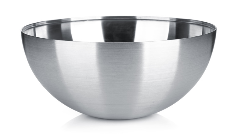 Stainless steel bowl white background