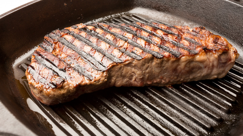 Steak on a grilled pan