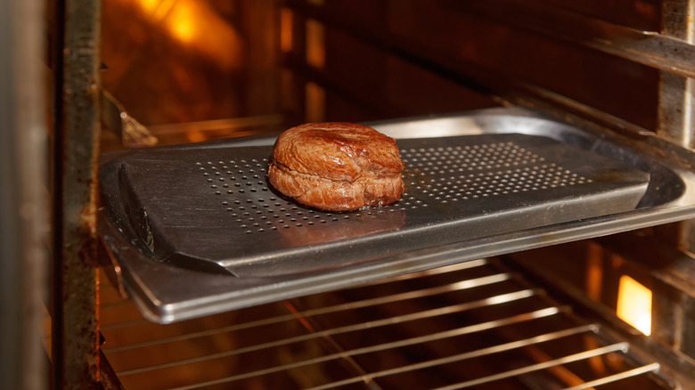Steak in an oven