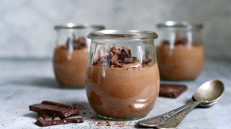 Jar of chocolate mousse