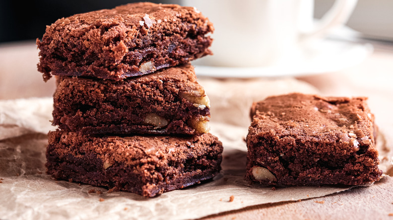 Brownie slices on table