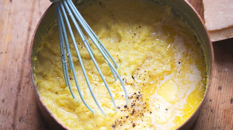 Polenta in metal pot 