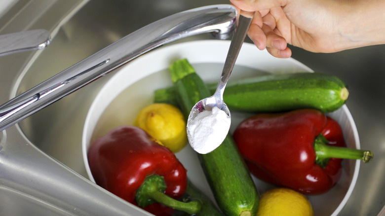 fruits and vegetables with spoon 