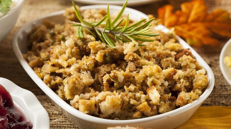 Dish of Thanksgiving stuffing