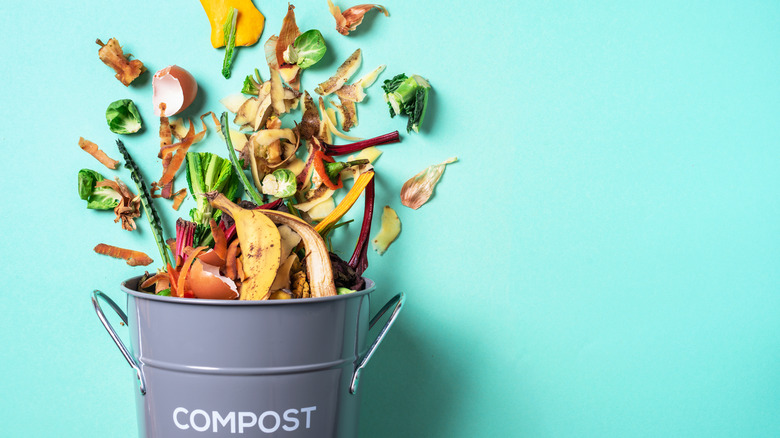 Compost bins with food scraps