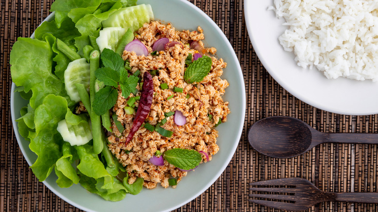 larb on a plate