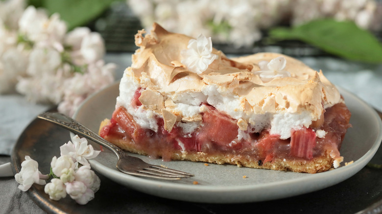 Rhubarb meringue tart on plate