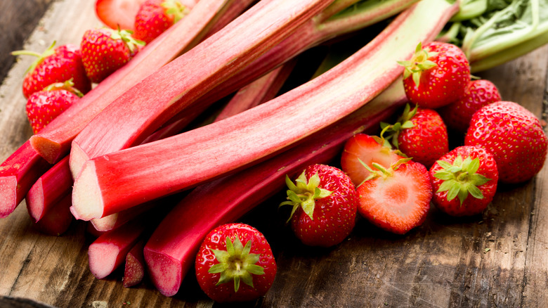 Fresh rhubarb and strawberries