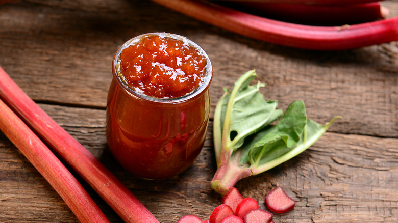 Rhubarb jam in glass jar