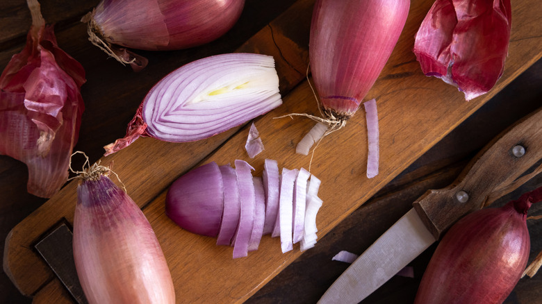 Sliced and halved shallots