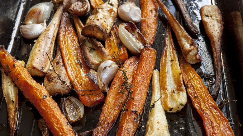 Whole roasted root vegetables