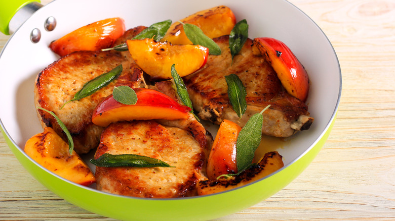Grilled pork and peaches