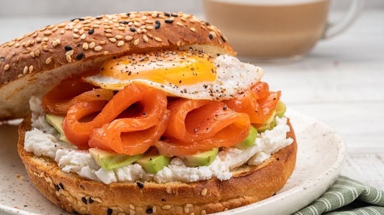 Bagel and lox egg sandwich