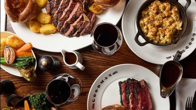 steak dinner on wooden table