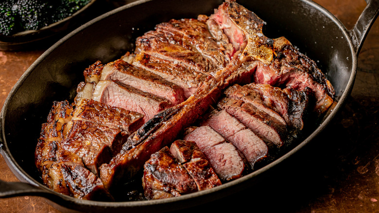Juicy steak in a pan