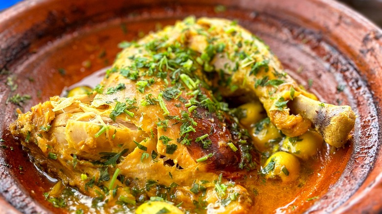 Chicken tagine olives herbs